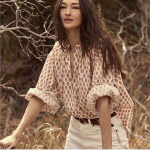 DOEN Jane Blouse In Traveler Block Print - XS